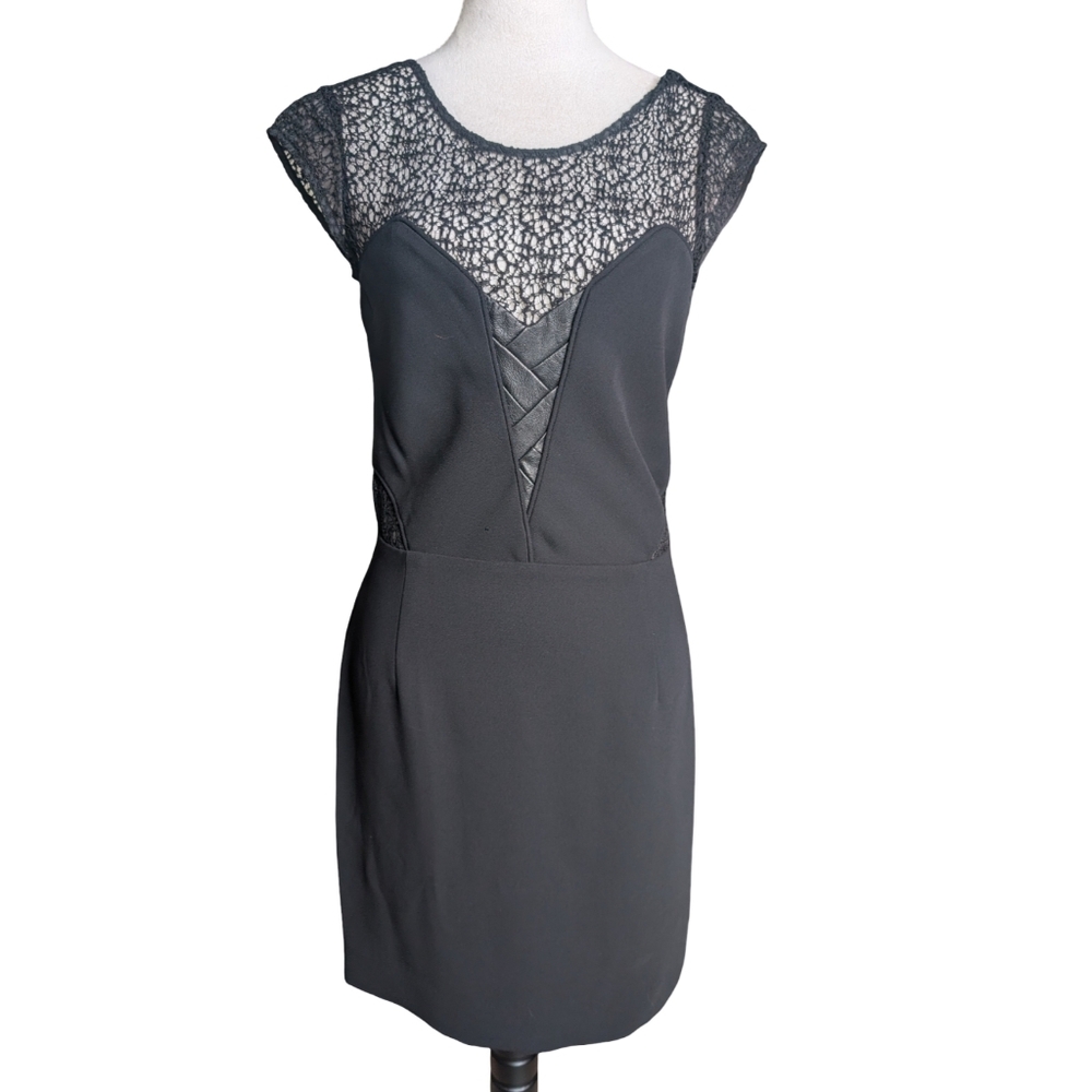 The Kooples Black Lace Lambskin Leather Sheath Dress NWT Size Medium